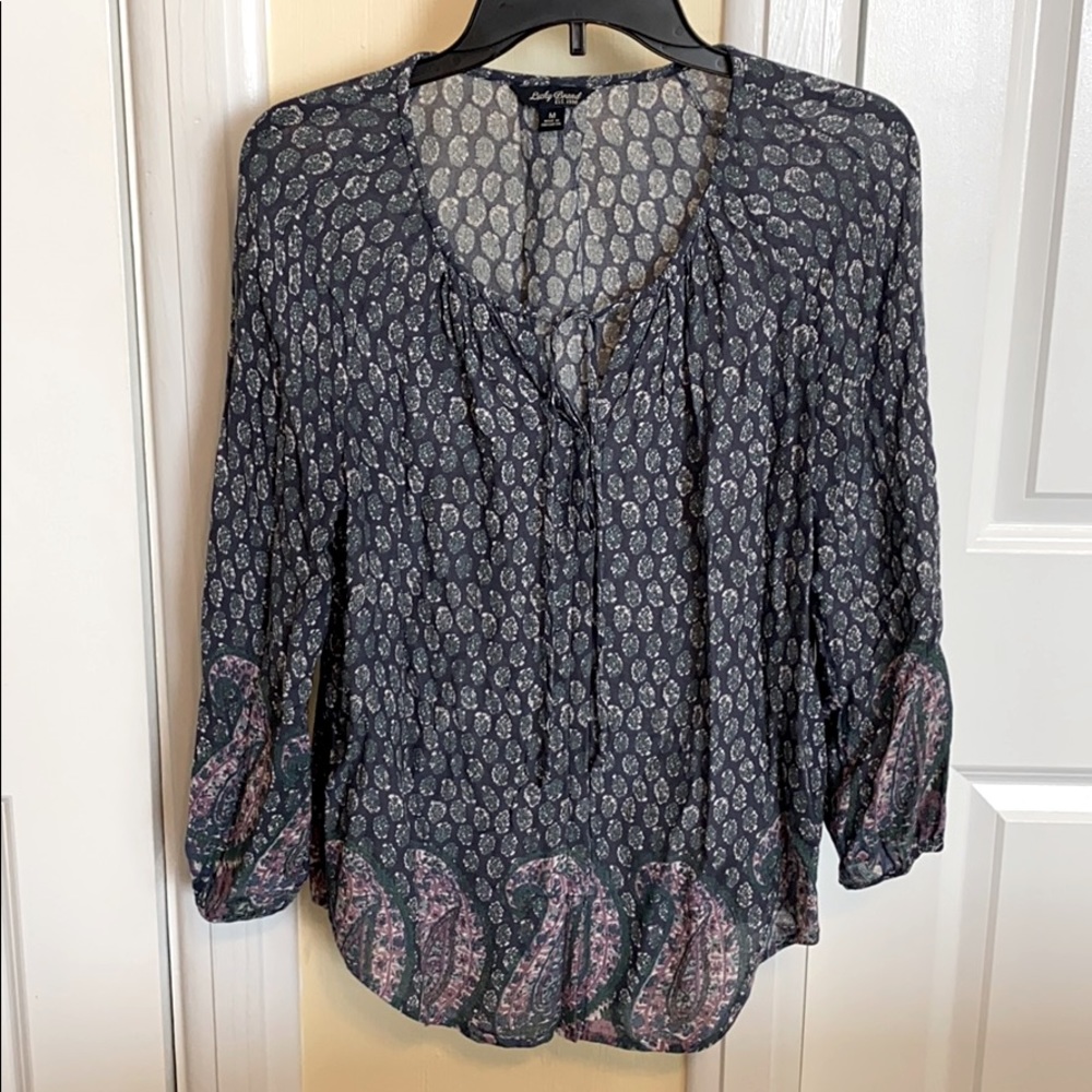 Lucky Brand dusky-blue button-up peasant top